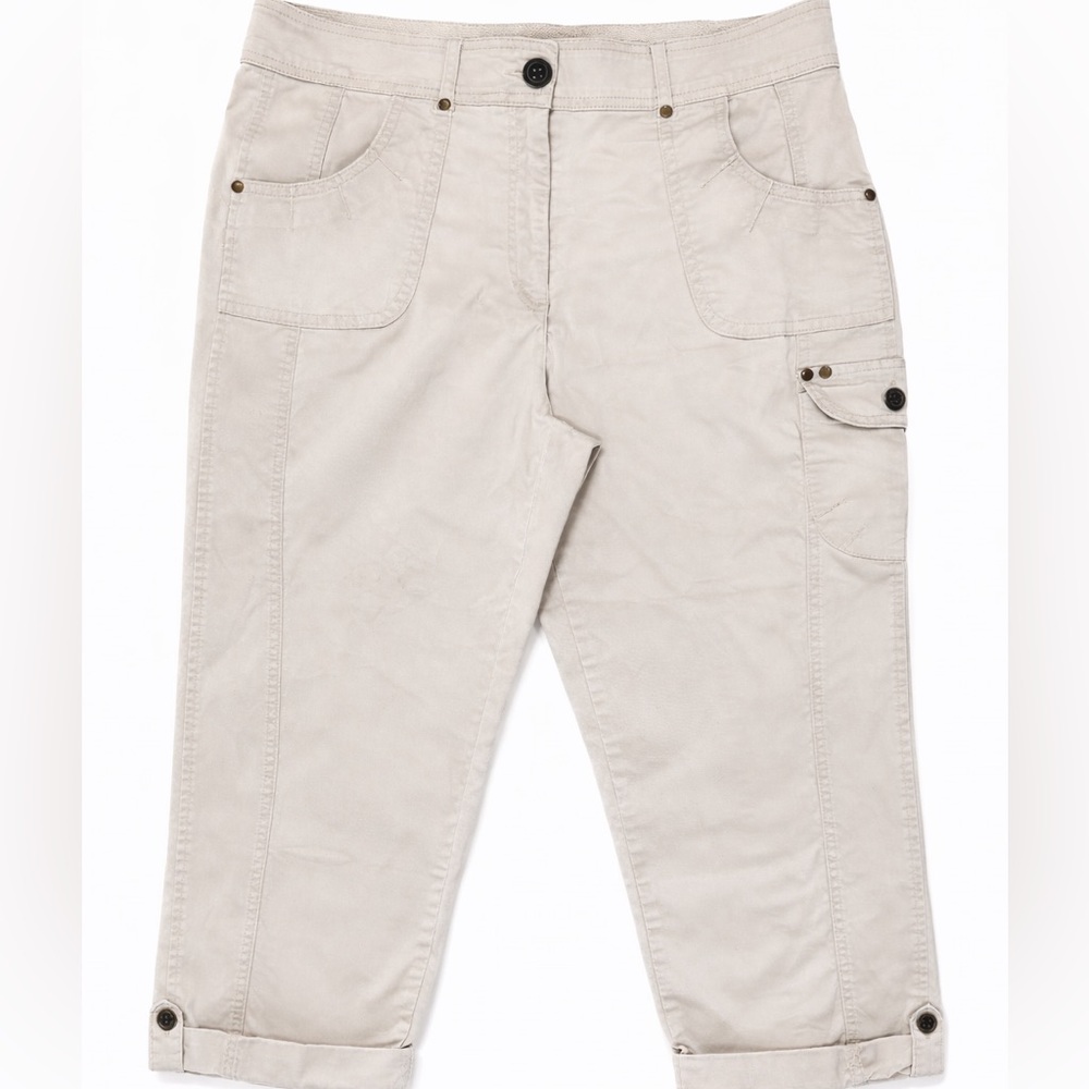 Capri Cargo Pants Womens Beige Stretch Cropped Casual Size 8 Counterparts